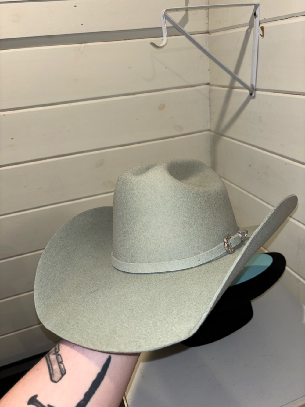 Light Sage Felt Cowboy Hat with Buckle Trim